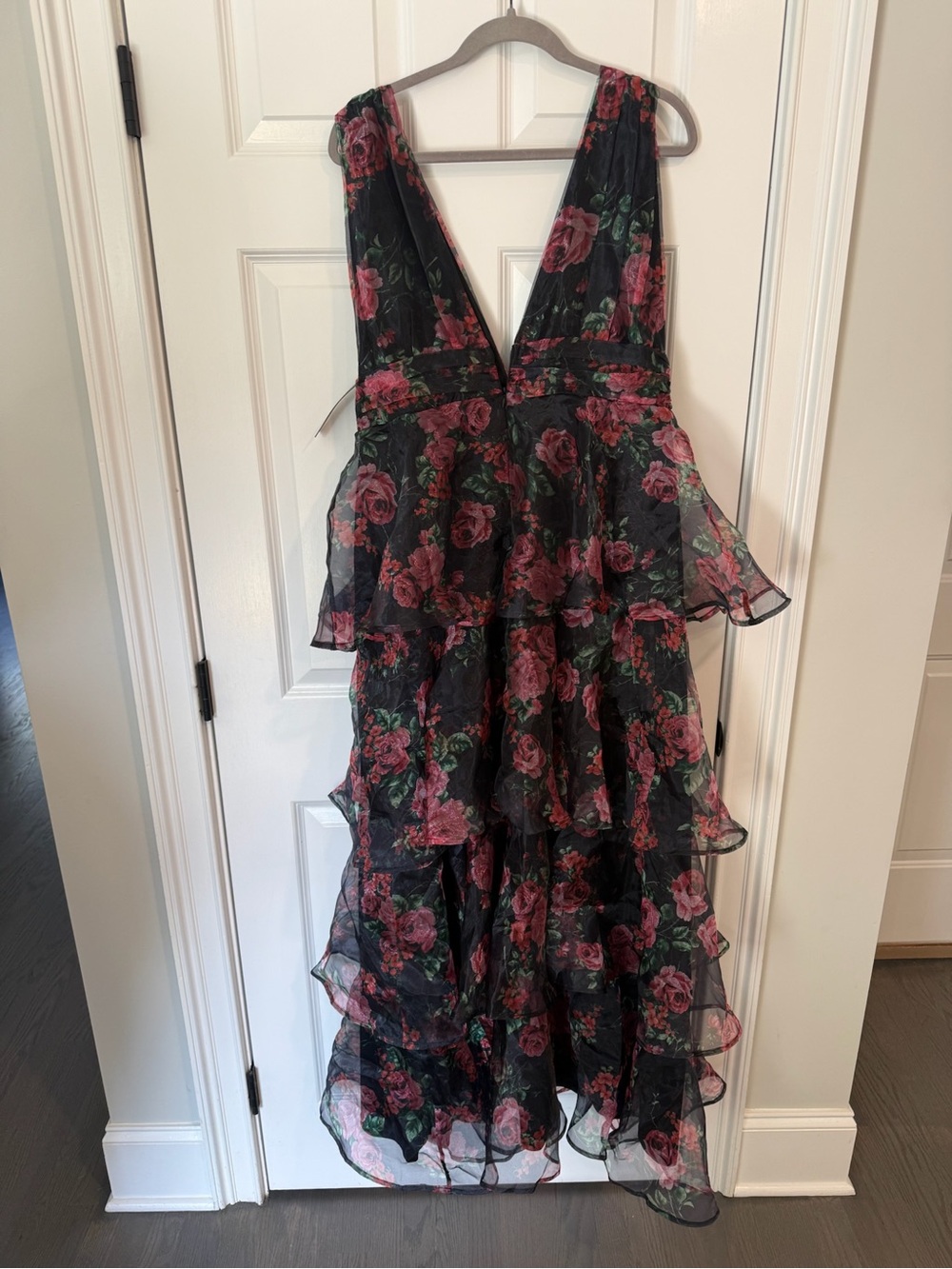 Lulus Black Floral Ruffle V-Neck Dress (NWT) - Picture 7 of 10
